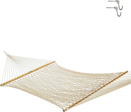 Original Pawleys Island Large Oatmeal DuraCord Rope Hammock, 13 ft. x 55 in., 2-Person, 450 lb Capacity, Oak Spreader Bar, Zinc-Plated Hardware, Handcrafted in the USA