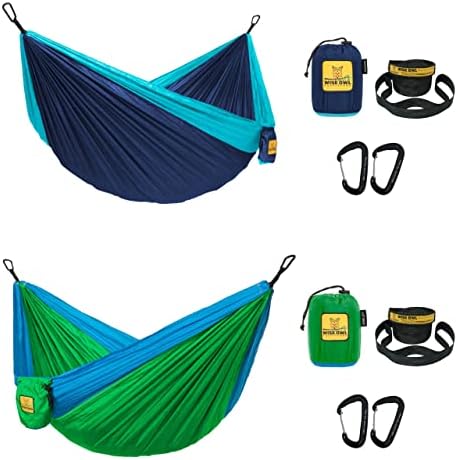 Wise Owl Outfitters Hammock for Camping Double Hammocks Gear for The Outdoors Backpacking Survival or Travel - Portable Lightweight Parachute Nylon DO Navy & Lt Blue