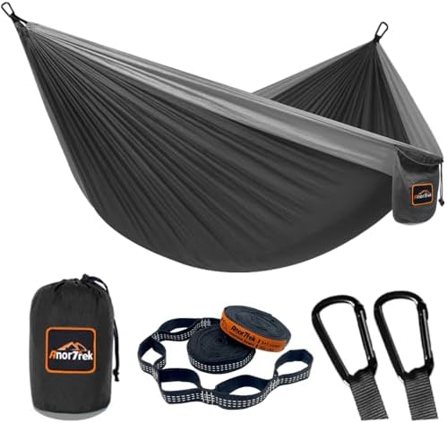 AnorTrek Camping Hammock, Super Lightweight Portable Parachute Hammock with Two Tree Straps Single or Double Nylon Travel Tree Hammocks for Camping Backpacking Hiking