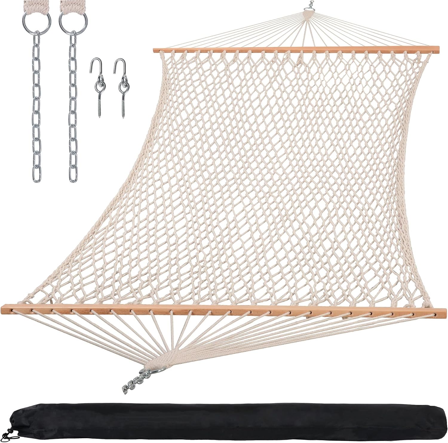 SUNCREAT Traditional Rope Double Hammock, 450 lbs Capacity, Natural