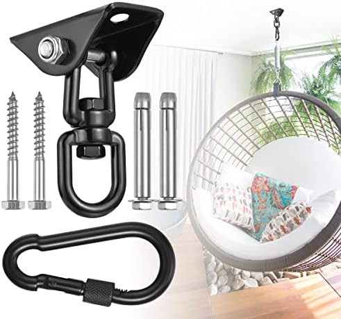 Hammock Hanging Kit,Hanging Chair Hardware 360°Rotating 1000 lb Capacity Hammock Hooks Heavy Duty,Hammock Chair Hanging Kit & Swing Ceiling Hook Snap for Hammock Chair Stand,Seat, Tree,Yoga,Gym(Black)