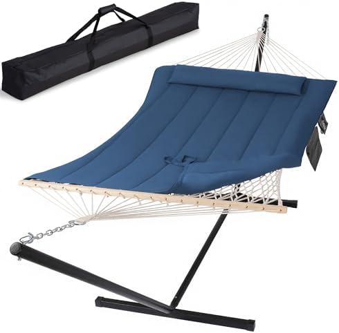 SUNCREAT Double Outdoor Hammock with Stand, Carrying Bag, Dark Gray