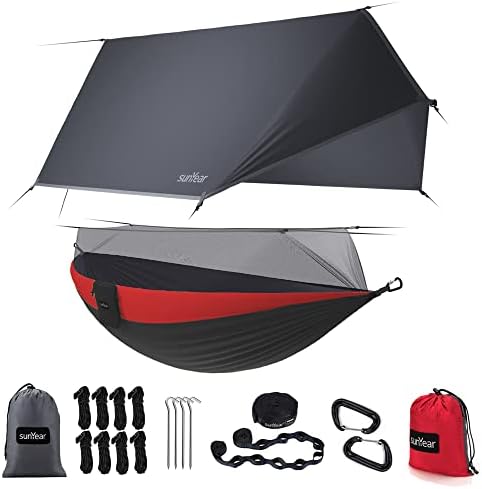 Sunyear Camping Hammock, Portable Single & Double Hammock with Net, 2 Person Hammock Tent with 2 * 10ft Straps, Best for Outdoor Hiking Survival Travel
