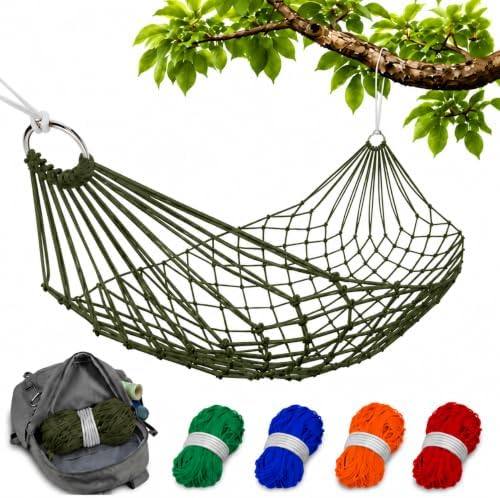 Mesh Hammock, Net Hammock for Outside Camping, 220 lb, Dark Green