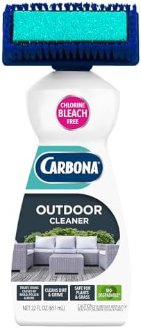 Carbona Oxy Powered Outdoor Cleaner with Built-In Brush (22 Fl Oz), Spot Cleaner for Outdoor Furniture, Rugs & Decks, 2-in-1 Sponge & Bristle Brush