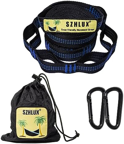 SZHLUX Hammock Straps for Trees - Set of Two 10ft Long, with 38 Loops & 2 Carabiners| Essential Hammock Accessories