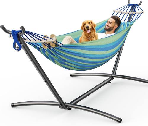 ANAGOO 2 Person Hammock with Stand, Wide Blue