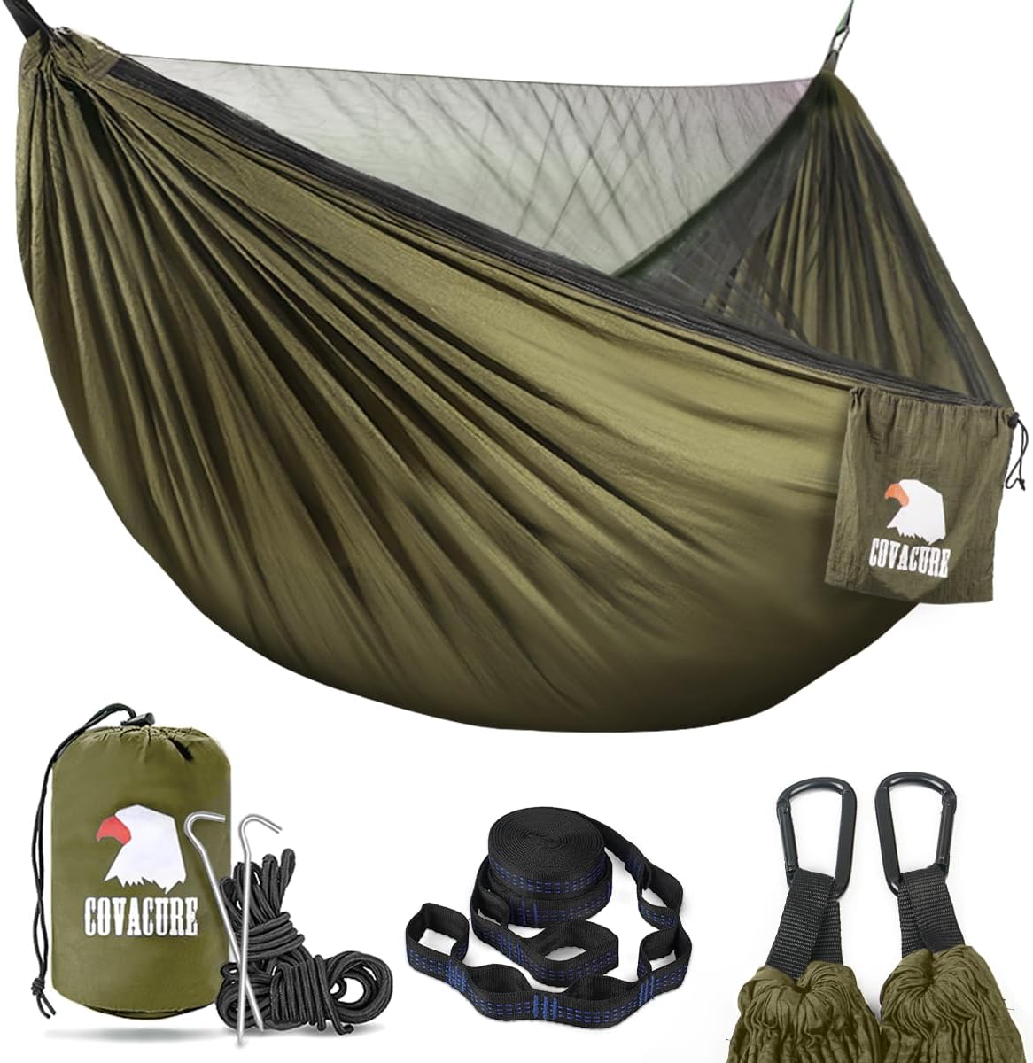 Covacure Camping Hammock, 772 lbs Capacity Double Hammock - Army Green
