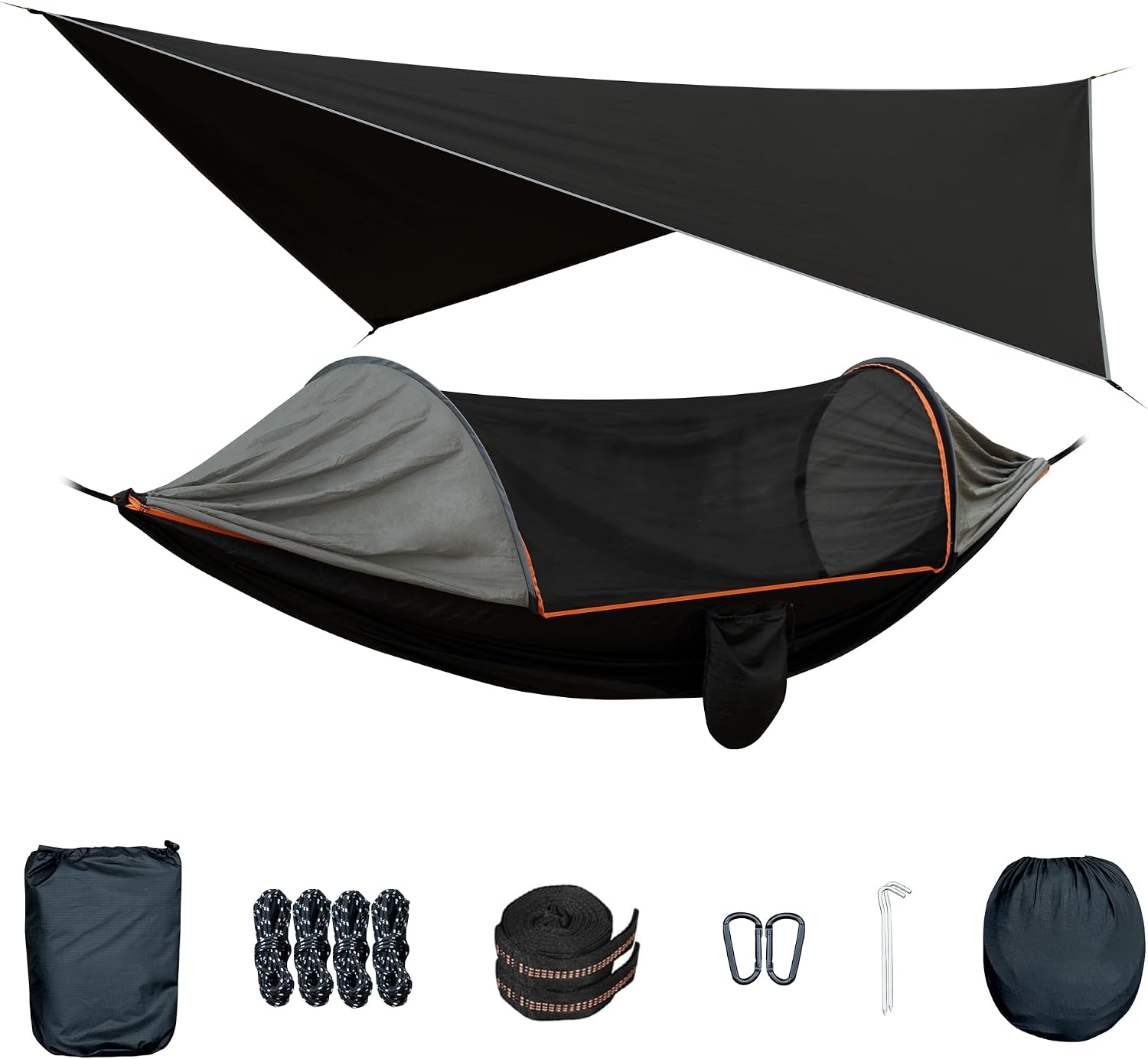 Camping Hammock with Mosquito Net and Rain Fly Tarp, Anti-Rollover Design